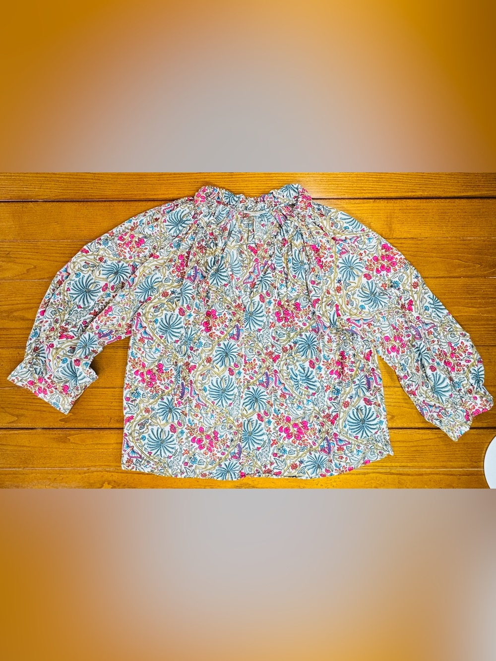 Fitzroy & Willa Floral Block-Print Peasant Blouse — Size L